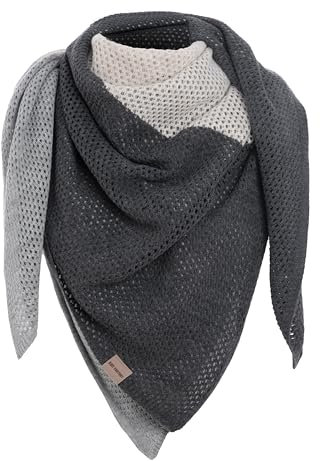 KNIT FACTORY - Lacey Stricktuch - Quadratisches Halstuch aus 30% Wolle und 70% Polyacryl - Umschlagtuch - Grauer und beiger Damen Schal - Solid Grey - 120x120 cm