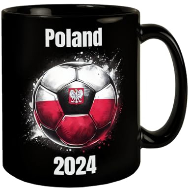 Fußball Polen Flagge Tasse in Schwarz EM 2024 Fanartikel Sport Tasse mit Polen Ball Design Rot-Weiß in Länderfarben