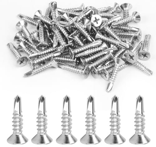 140 Pcs Vis Autoforeuse Metal, M4,8 x 19 mm Vis Autotaraudeuses à Tete Fraisee, Vis à Tôle Autoperceuses, Vis à Tête Plate Métal, Vis Autoforante à Tête Cruciforme, Vis Autopercante en Acier Inox