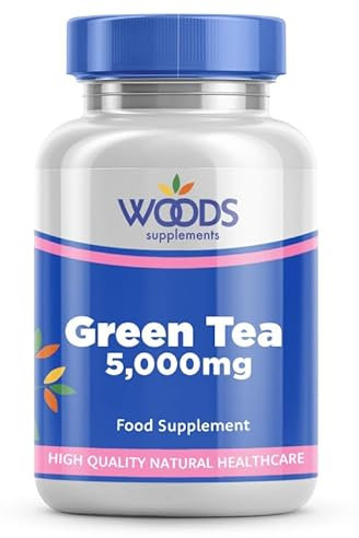 Green Tea 5,000mg (180 Tablets) from Woods Supplements | 500mg of Extract Equivalent to 5,000mg of Whole herb per Tablet | with Vitamin B1 & B2 | Suitable for Vegetarians & Vegans