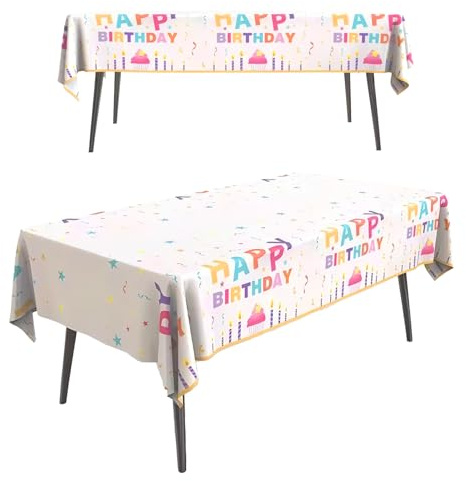 Geburtstagsparty-Tischdecke, 137,2 x 182,9 cm, Happy Birthday-Party-Tischdecke für Jungen und Mädchen, weiß, Kunststoff, Konfetti, Einweg-Tischdecke für Kinder, Baby-Geburtstag,