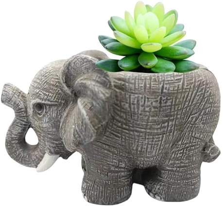 Elephant Plant Pot - Resin Cactus Container | Cute Cactus Succulents Planter Animal Plant Pots Home Decor Flower Pots for Outdoor Plant