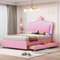 Dolamaní Polsterbett Jugendbett Mädchen Bett 90x200 cm mit 2 Stauraum Schubladen, PU-Leder, Einzelbett mit Lattenrost, Polster Kopfteil-Prinzessinnen-Krone, Rosa