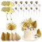 Xinjieda 29 Pcs Cake Decorations - Gold & White Cake Toppers, Palm Leaf & Ginkgo Leaves for Weddings, Birthdays, Babies & Christmas
