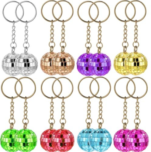 16PCS Pendentifs Boule Disco, Boule Disco Porte-Clés,Pendentif boule miroir,Accessoires de fête des années 1970, pour Anniversaire 70er 80er 90er Party, pour décorations de fête d'Halloween et de Noël