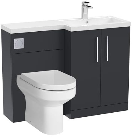 Level Bathroom Bundle Floor Standing Vanity Basin and WC Unit with Pan, Seat and Cistern - Right Hand - Dark Grey - Balterley
