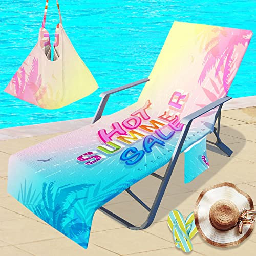 Muiuou Handtuch Für Sonnenliege, Schnelltrocknend Strandhandtuch Liegenauflage mit Kapuze Strandliegenauflage mit 2 Taschen, Schwimmbäder,Strände, Gartenliege Liegenauflage (75x210cm,Stil 2)