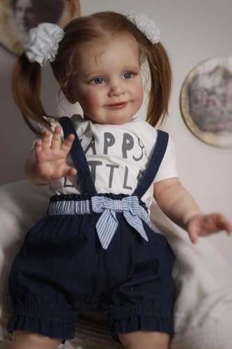 RXDOLL Lebensechte Reborn Babypuppen Lächelndes Mädchen 24 Zoll Große Größe Reborn Kleinkind Puppe Blaue Augen Realistische Babypuppe Weicher Körper Gewichtetes Silikon Babys Reborn Kleinkind Mädchen