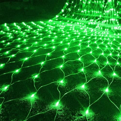 DINOWIN Lichternetz Außen Batteriebetrieben 6x4M 672LED Garden Net Lichter 8 Modi Dekoration Beleuchtung Wasserdicht Netz Lichtervorhang für Halloween Weihnachten Hochzeit Party (Grün)
