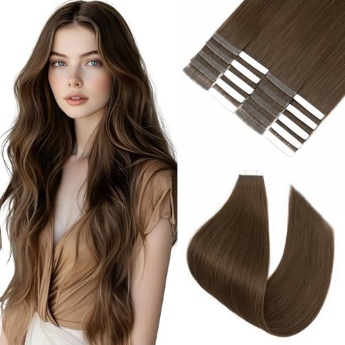 Benehair Tape in Extensions Echthaar, 20Pcs 40g Invisible Tapes in Extensions Echt Haar, Remy Tape Haarverlängerungen Menschliches Haar, Seidig Gerade Echthaar Extension Tapes, 35CM Dunkelbraun