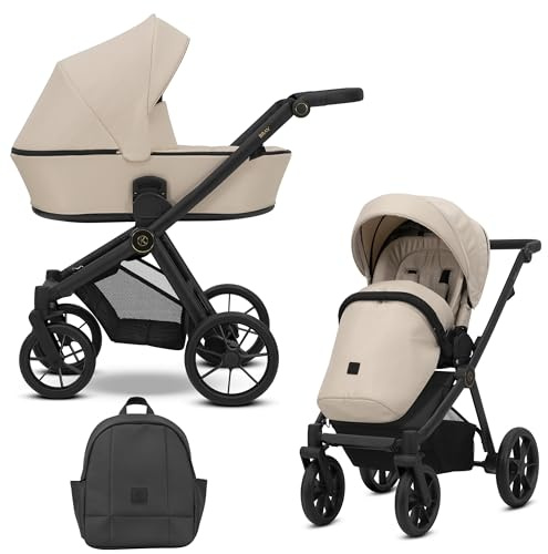 Kunert BRAV Kinderwagen 2 in 1 + Zubehör: Komfort, Sicherheit und Bequemlichkeit im eleganten und funktionalen Design, vielseitiges System, Aluminiumrahmen, leicht, einfach zu manövrieren, creme