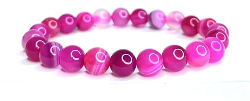 Felicidade Bracelet en Agate Fuchsia Pierre Naturelle Perles de taille 8mm - Bijou Unisexe Élégant Cadeau Femme et Homme Cadeau Anniversaire Original et Coloré