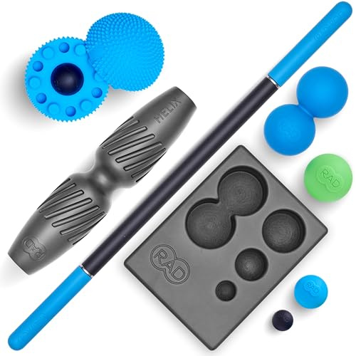 RAD Komplettes Komplett-Set für myofasziale Entspannung und Muskelerholung – inklusive Übungsschaumrollen, Mehrzweck-Yoga-Block, Erdnuss- und Massagebälle, Neuro-Ball-Fußrolle und Massagestab