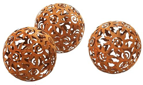 Kobolo Gartenkugel KASUMA, 3er Set, Metall Ø15 cm, braun, dekorative Kugeln in Rostoptik für Garten & Outdoor Dekoration, langlebig und wetterfest - ideal für den Außenbereich