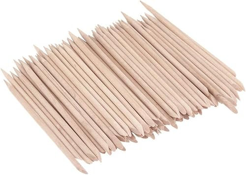 Lot de 100 bâtonnets à ongles, repousse-cuticules à double tête multifonctions en bois orange pour nettoyage des ongles, manucure, instrument de manucure