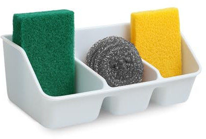 CHEFZOCO Organizador de Fregadero 3 Módulos - Soporte de Esponja y Estropajo de Cocina, 21.5 cm, Plástico Blanco