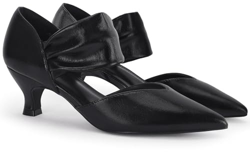 Womens Court Shoes Kitten Heel Pointed Closed Toe Slip on Ankle Strap Cutout Elegant Party Wedding Pumps Cool Black 8