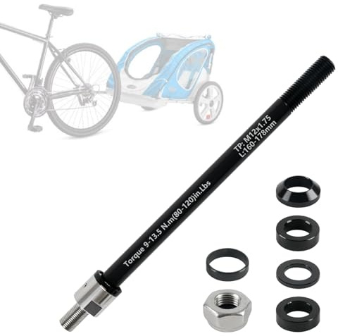 Thru Axle Adapter, M12 Bicycle Thru Axle Adapter with 1.0/1.5/1.75 mm Thread Pitch, 160-178 mm Adjustable Shaft Length Compatible with Most Bicycle Trailer Couplings
