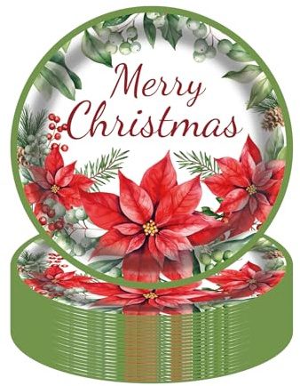 AHPYEUHK Set di piatti di carta natalizi usa e getta da 17,8 cm, 50 piatti natalizi per feste, dessert, torte, feste natalizie