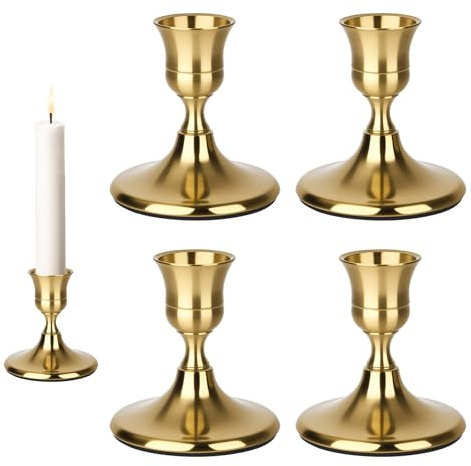 XCRPRT 4 Stück Kerzenständer Gold, Kerzenhalter Stabkerzenhalter, Retro Elegantes Dekor Kerzenhalter Stabkerze für Weihnachten, Hochzeiten, Partys, Geburtstage, Tischdekorationen(7 x 6.7 cm)