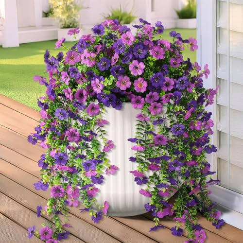 BEJAGWUS Künstliche Blumen Balkonpflanzen für Draußen,Kunstblumen Haustür | Kunstblumen Wie Echt,Künstliche Blumen Balkonpflanzen,Kunstpflanze Hängend,Kein Verblassen,Hängepflanze Künstlich