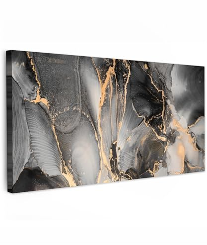 MuchoWow© Leinwandbilder Decoration Bilder für die Wand Schlafzimmer Canvas | 100x50 cm - Painting XXL Wanddekoration Panorama Großes Wandbild Grau - Luxus - Gold - Marmor