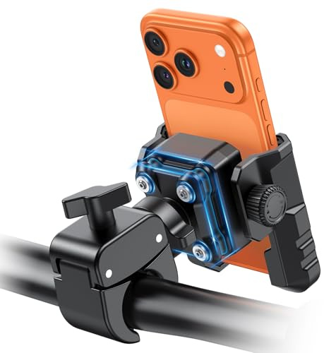 OMOTON BK01 Motorrad Handyhalterung, vibrationsdämpfend, Lenker & Spiegel | Lenker & Spiegelmontage, 1s Schnellspanner, 360° Drehbar stoßdämpfend, für iPhone/Android, E-Scooter, Roller, E-Bike, Fahrrad