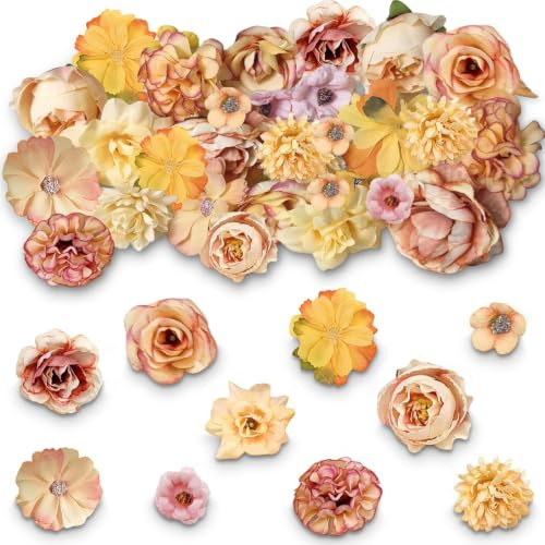 CHAOTEMAI 20 Pezzi Fiori Finti Artificiali Teste 3-5 CM Teste di Fiori Artificiali Mini Fiori Finti per Decorazioni Testa di Fiore Artificiale per Bouquet DIY Matrimonio San Valentino (Arancione)