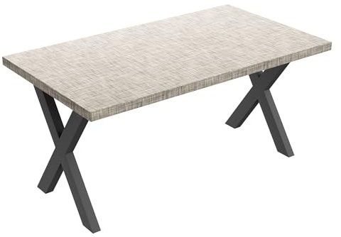 FRANKYSTAR Esstisch aus Holz und Metall mit Füßen in X-Form schwarz 220 x 100 cm grau strukturiert