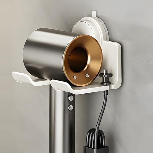 ATEWEITA Saugnapf Föhn Halterung ohne Bohren (Weiss, 19*11.5*13cm) | Fönhalter für Badezimmer, verstellbare Haartrocknerhalter mit starkem Halt für Mieter, Universeller Hair Dryer Holder