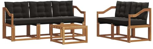 PUGYNBK Gartenmöbel Set massiv Holz Akazie, Outdoor Couchgarnitur schwarz mit Kissen, natürlich Akazie Sitzgruppe für Terrasse, modulares Design, pflegeleicht