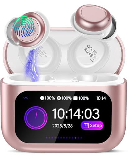 ZYHKON Bluetooth Kopfhörer, 48H Spielzeit Mini Kopfhörer mit HiFi Sound, Wireless Ohrhörer für Seitenschläfer Magentarosa