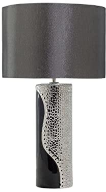 Beliani Tischlampe im Glamour Stil Kunstseide/Porzellan schwarz/silber Aiken