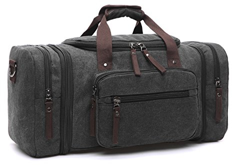 LOSMILE Canvas Reisetasche,Weekender Tasche Sporttasche Handgepäck für Damen und Herren mit der Großen Kapazität. (Schwarz)