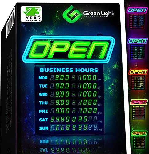 Panneau LED Open avec heure de fonctionnement, 1000 combinaisons de couleurs, convient à votre marque, néon Flash, ou à moins, application programmable, 38,1 x 41,9 cm