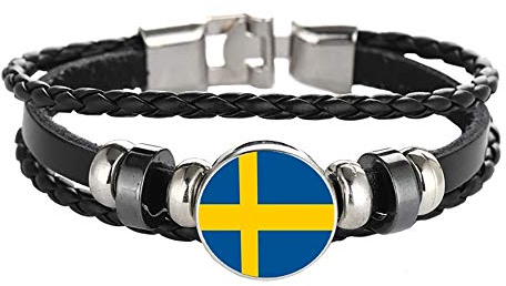 Schweden Flagge geflochtenes Armband Leder Kette Kristall Armband Souvenir, Mode handgefertigte Armband für Mann & Frau besonderes Tagesgeschenk
