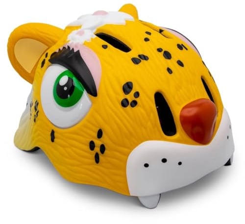 Crazy Safety Kinder Fahrradhelm | Fahrradhelm Kinder 2-7 Jahren für Fahrrad, Skateboard, Radsport, Laufrad, Tretroller, Inlineskates | Leichter und Verstellbarer 3D Tierhelm 49-55 cm (Leopard Gelb)