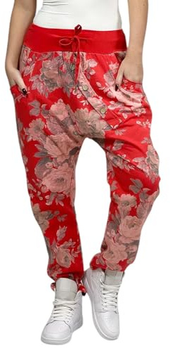 Mississhop Damen Hose Blumen Sweatpants Jogginghose Baumwolle Freizeithose Boyfriend Sporthose Blumenprint