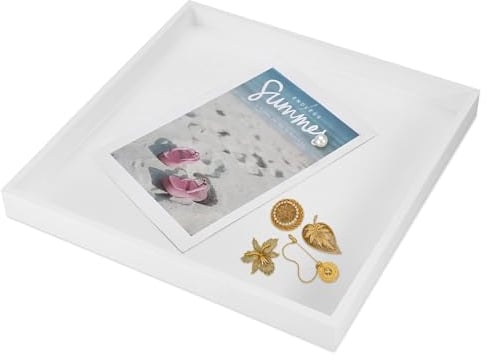 Bandejas Decorativas Cuadradas, Bandeja de Madera Blanca 20x20cm Bandeja de Servir Plato Organizador Antideslizante para Otomana, Organizador de Mostrador de Cocina, Dormitorio