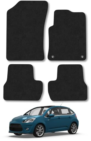 Citroen C3 (2009-2016) Carpet Car Mats | Black Edge Trim Tailored Fit Floor Mats Full Coverage Protection Accessories Easy Clean Anti Slip Made in the UK