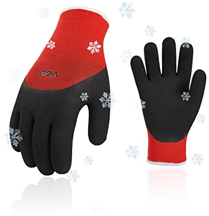 Vgo... 2Paires gants d'hiver, gants de sécurité pour réfrigérée, extérieur travail, double couche, revêtement caoutchouc - latex (RB6032,Rouge,M,1Paire)
