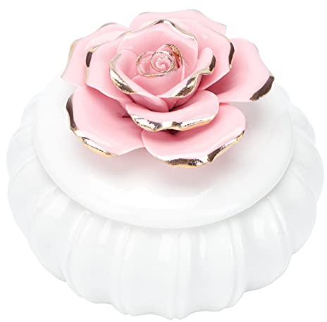 Cabilock Keramikdose Mit Deckel Keramik Schmuck Box Hand- Gedruckt Versiegelt Box Ring Armband Lagerung Schmuck Halter Box Rosa Keramik Süßigkeiten Dose Aufbewahrungsdose Rose Teedose
