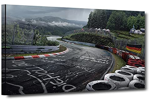 ZHONGYUTONG Nürburgring Rallye Straße Kunstdruck mit Rahmen Sportwagen Rennstrecke Poster Leinwand Malerei Landschaft Wandbild für Wohnzimmer Wohnkultur (50x100cm)