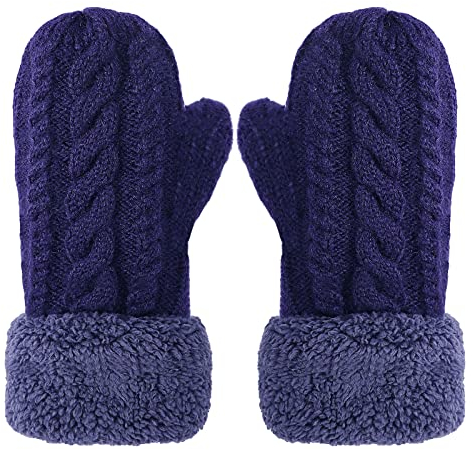 JIAHG Super Dicke gestrickt Handschuhe Damen Mädchen Fäustlinge Winterhandschuhe Fausthandschuhe Sporthandschuhe (Blau)