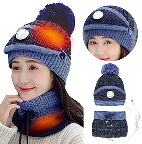 USB Heating Scarf, Women Men Electric Heated Scarf Winter Sets Cap Hat Collar Rechargeable USB Heated Scarf Warm Winter Scarf for Outdoor Camping Hiking Skiing Christmas Valentine