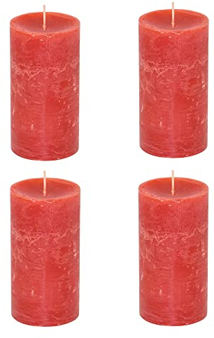 Stumpenkerzen Rustic 4er Set - Stumpenkerze, Blockkerze, Kerze, Adventskranz, Advent - Kein Ruß - Brenndauer: 60 Std. - viele Farben - 7x13 cm (Rot)