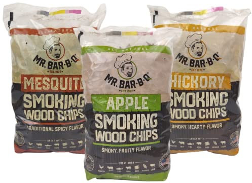 Wood Smoker Chips Bundle of 3 Flavors - Apple, Mesquite & Hickory Wood Chips by Mr. Bar-B-Q, Can be Used on Gas & Charcoal Grill, Variety of Flavors for Smokers, Grilling, BBQ, Camping(3 x 1.6 Lb Bag)