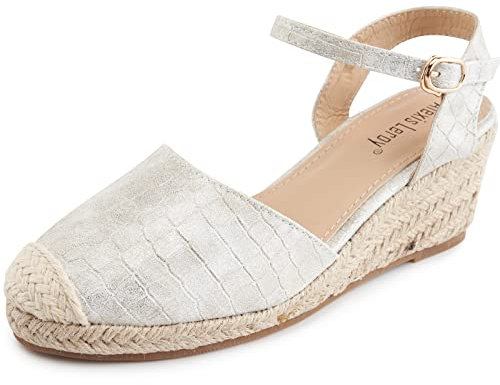 Alexis Leroy Chaussures Tressé de Sandales Ou Espadrilles en Jute avec Talon Compensé Femme Compensées Cordes avec Boucle Bout Fermé Blanc 38 EU