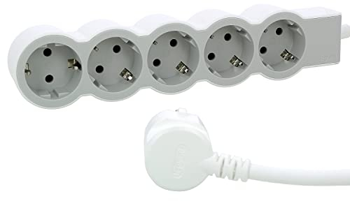LEGRAND, Flache Steckdosenleiste, 5-fach Steckdose, Mehrfachsteckdose, 1,5 Meter Kabellänge, Ultraweiß/Grau, 694555