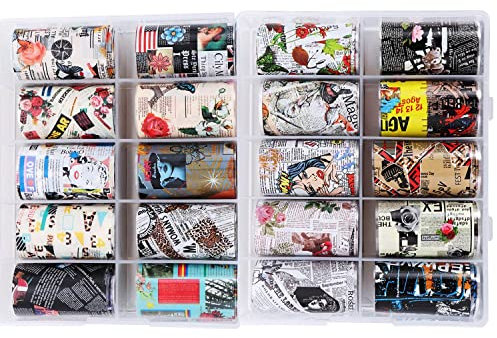 Famboz 20Pcs Fashion DIY Art Retro English Letter Adhesive Decal Newspaper Nail Sticker Transfer Nail Foils Manicure Decor(1)